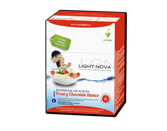 control de peso BATIDO LIGHT NOVA PORRIDGE FRESA Y CHOCOLATE BLANCO 6 SOBRES 35gr