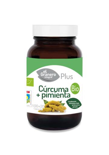 digestivos CURCUMA + PIMIENTA BIO, 100 + 20 CÁP, 440 mg