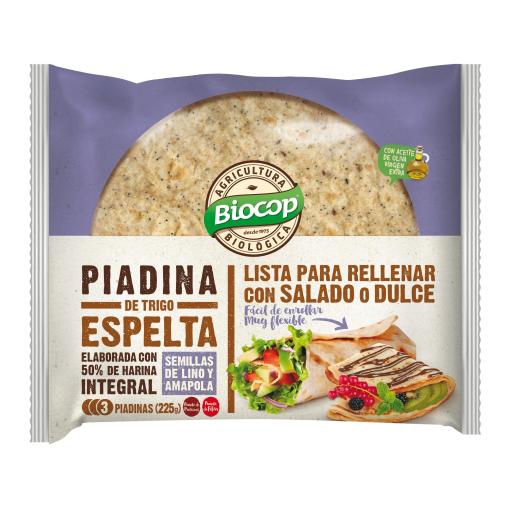 pan PIADINA TRIGO ESPELTA LINO AMAPOLA 225G BIO